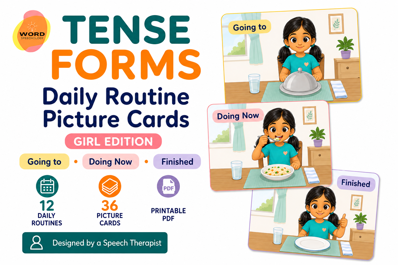 Tense Forms (She) – Cut, Sort & Paste Printable Worksheet
